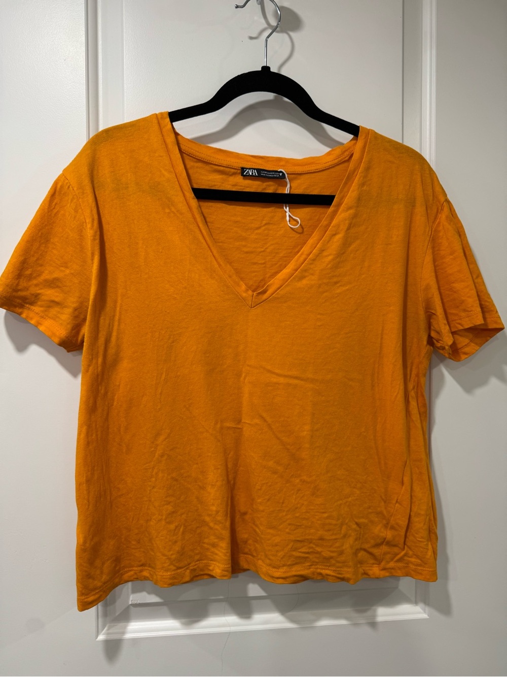 ZARA Bright Orange V-Neck Short Sleeve Tee